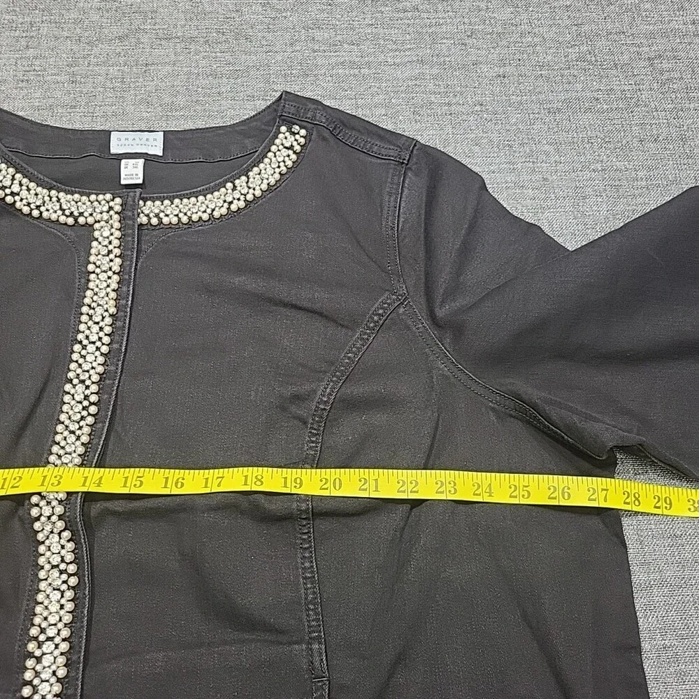 Susan Graver Womens Trendy Snap Front Jacket with Pearl Trim 3X Plus Size Black